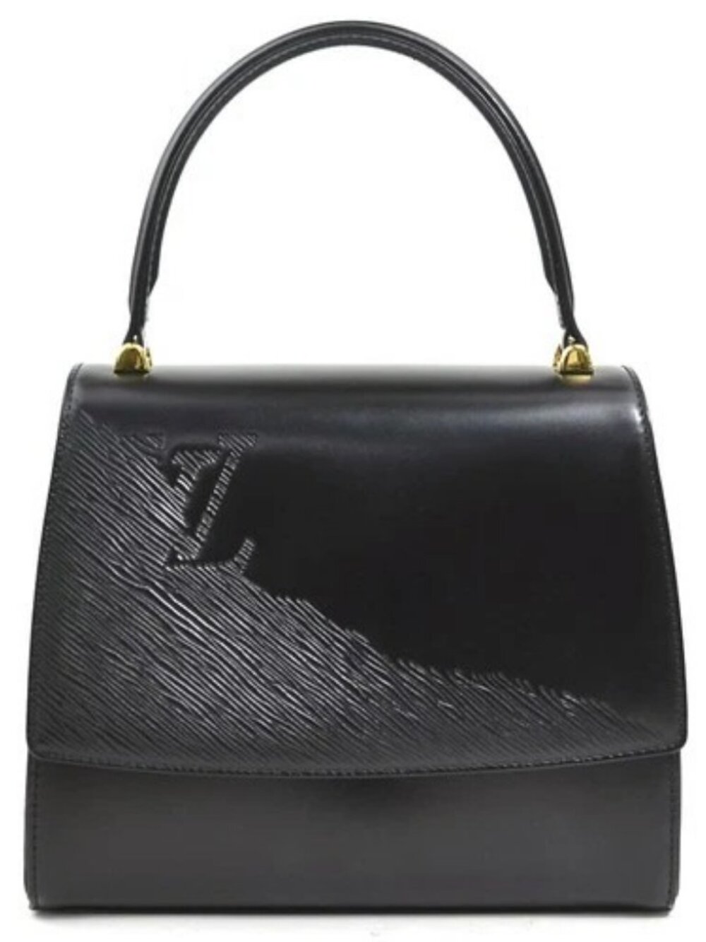 Auth LOUIS VUITTON Opera Athens Handbag Black Leather/Goldtone - e62205k